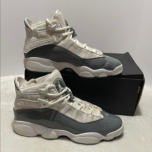 Air Jordan 6 Rings Youth Cream and Gray High-Top Sneakers Sz 5.5